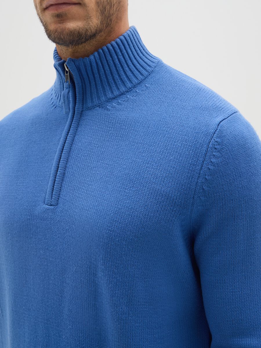 Blue turtleneck sweater regular fit with short zip_3