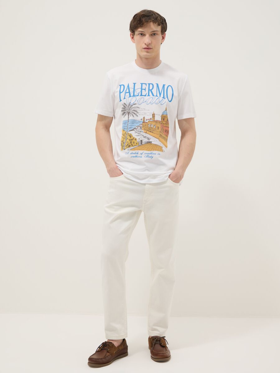 White pure cotton T-shirt with front print, regular fit_2