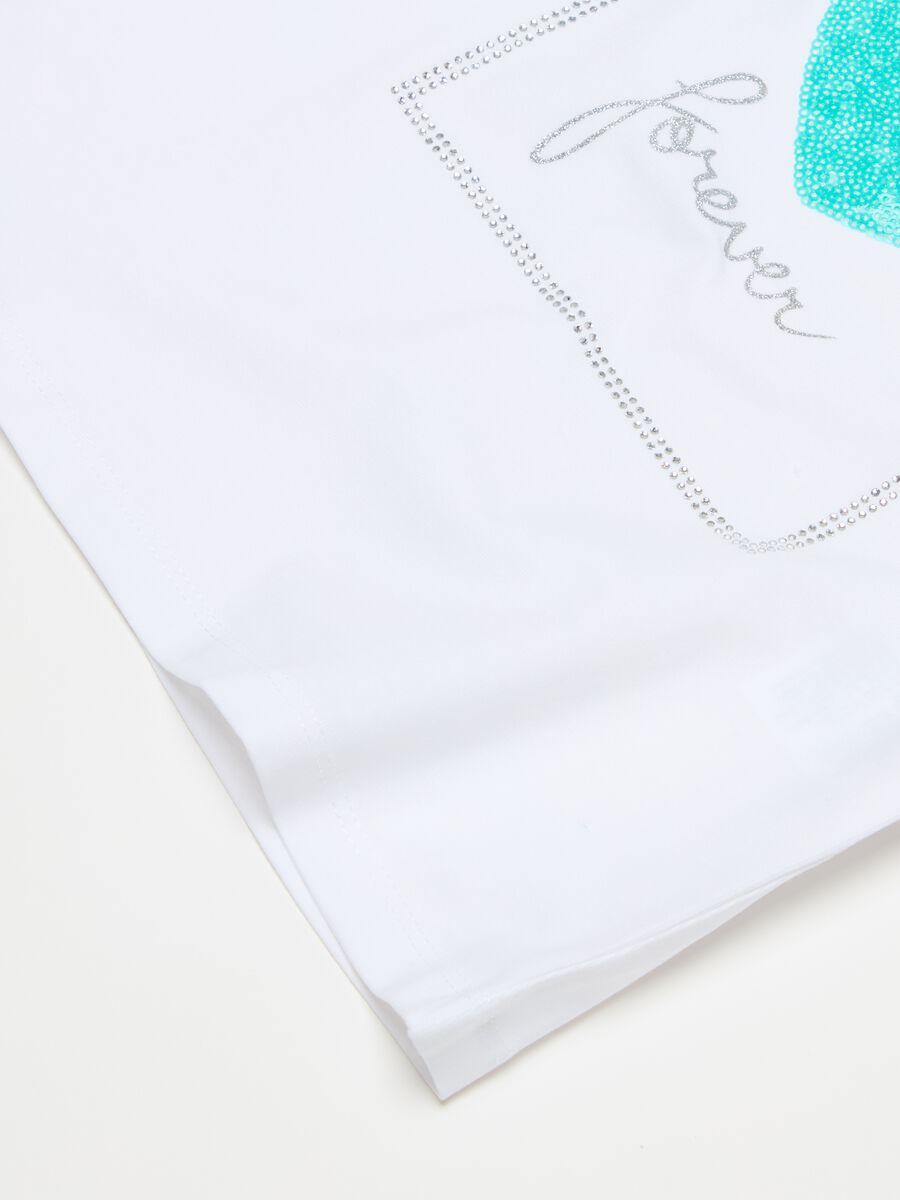 Stretch cotton T-shirt with diamantés and sequins_2