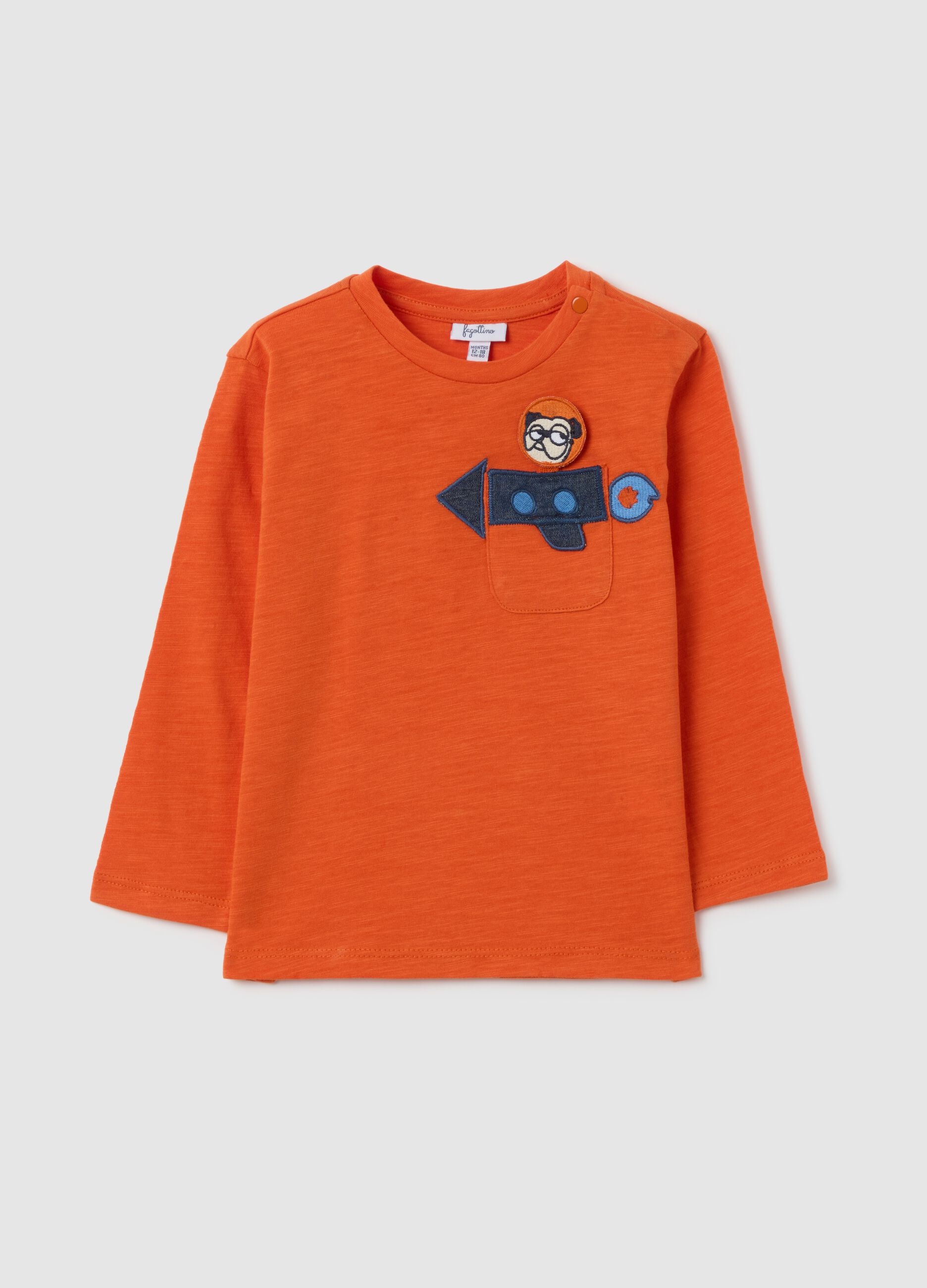 T-shirt arancione a maniche lunghe con applicazioni