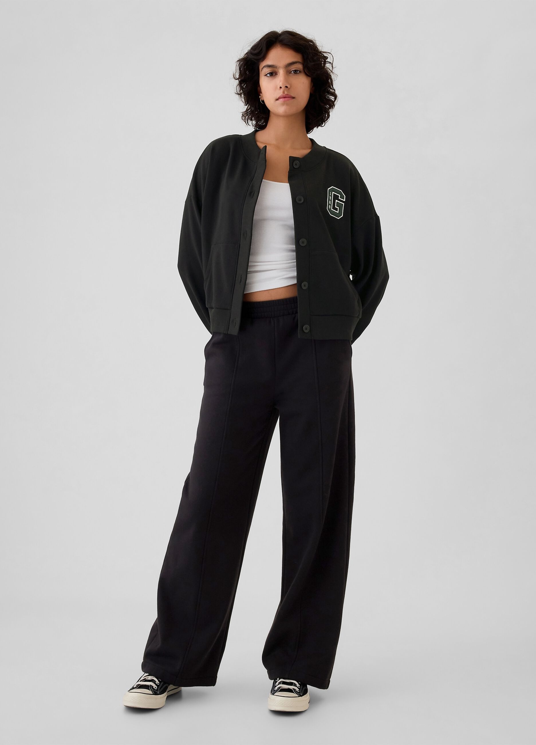 Oversized sweatshirt with buttons and logo embroidery