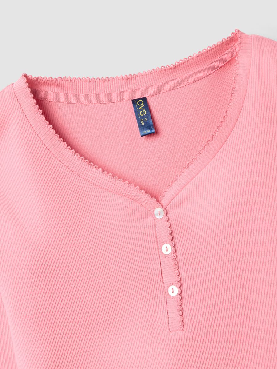 Maglia da pigiama in puro cotone rosa regular fit con scollo serafino_5
