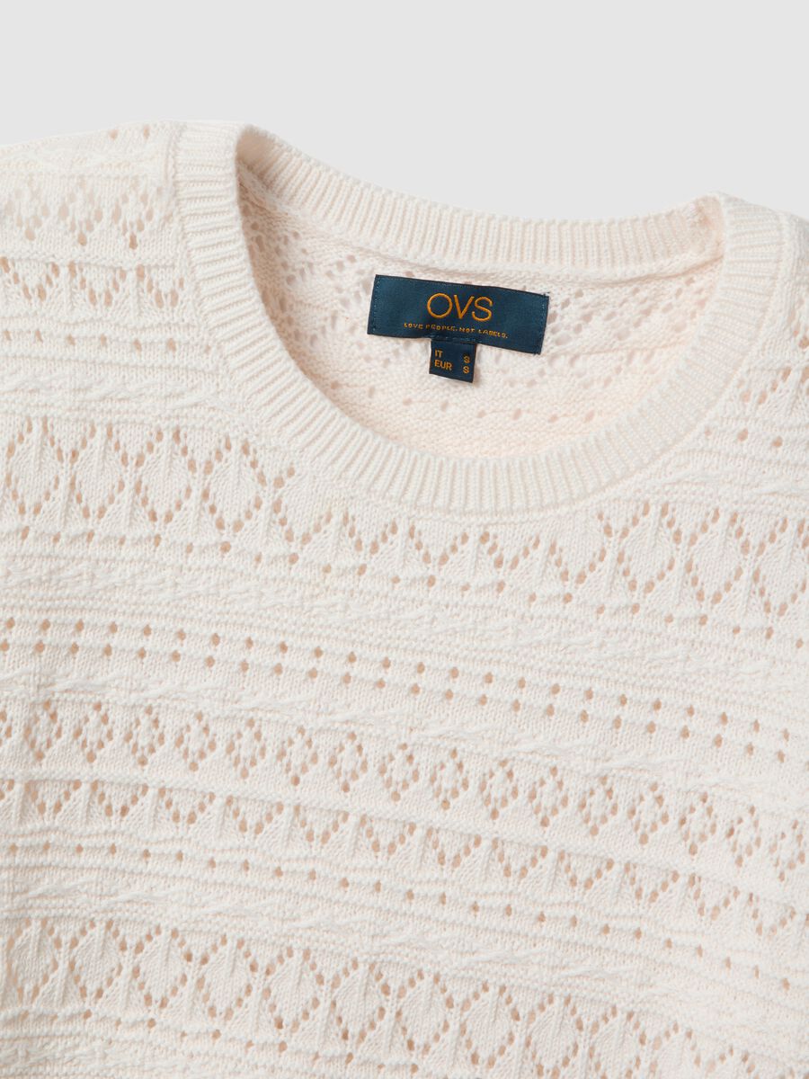 Maglia in puro cotone bianca regular fit con lavorazione a maglia_5