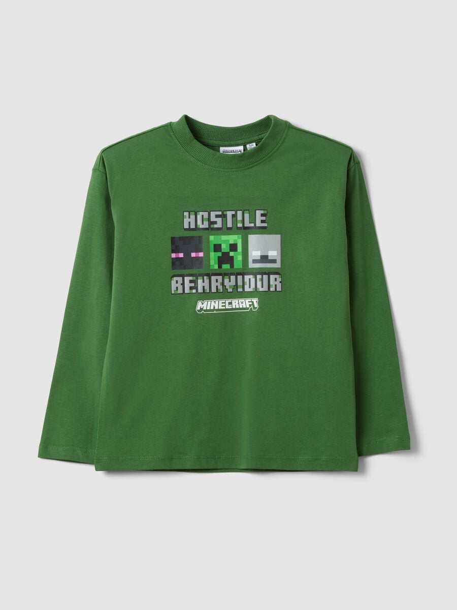 Green pure cotton Minecraft print T-shirt_0