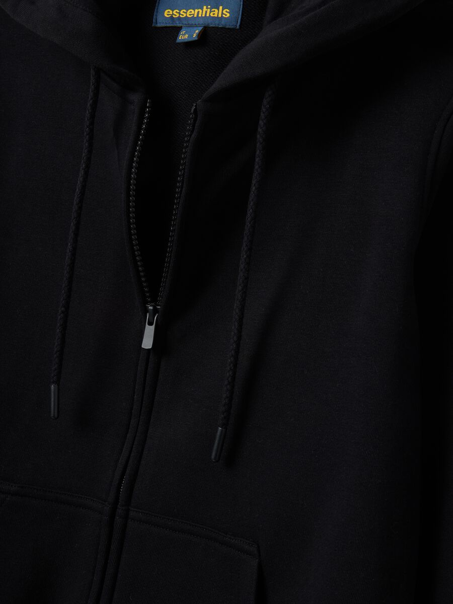 Black cotton blend hoodie regular fit with zip_5
