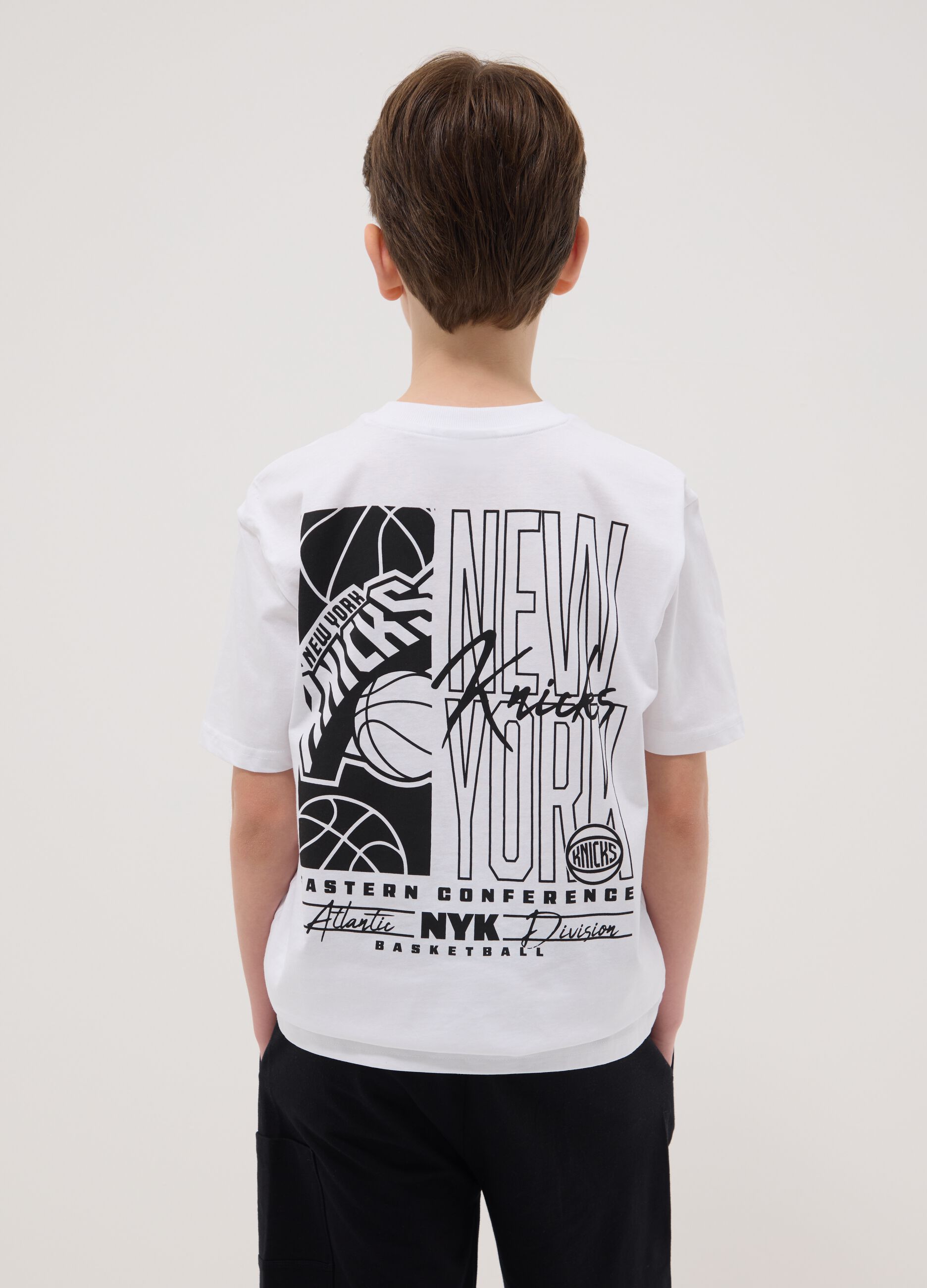 Boys' White Pure Cotton T-shirt Relaxed Fit Knicks