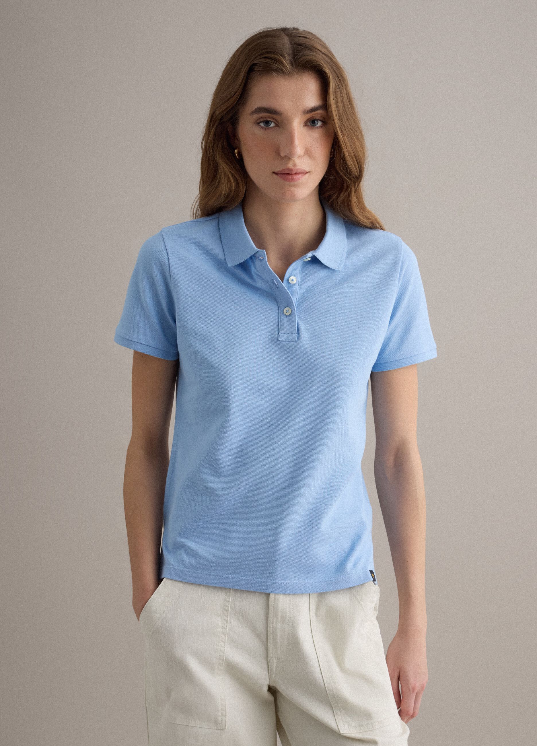 Sky blue short-sleeve pure cotton polo shirt, regular fit