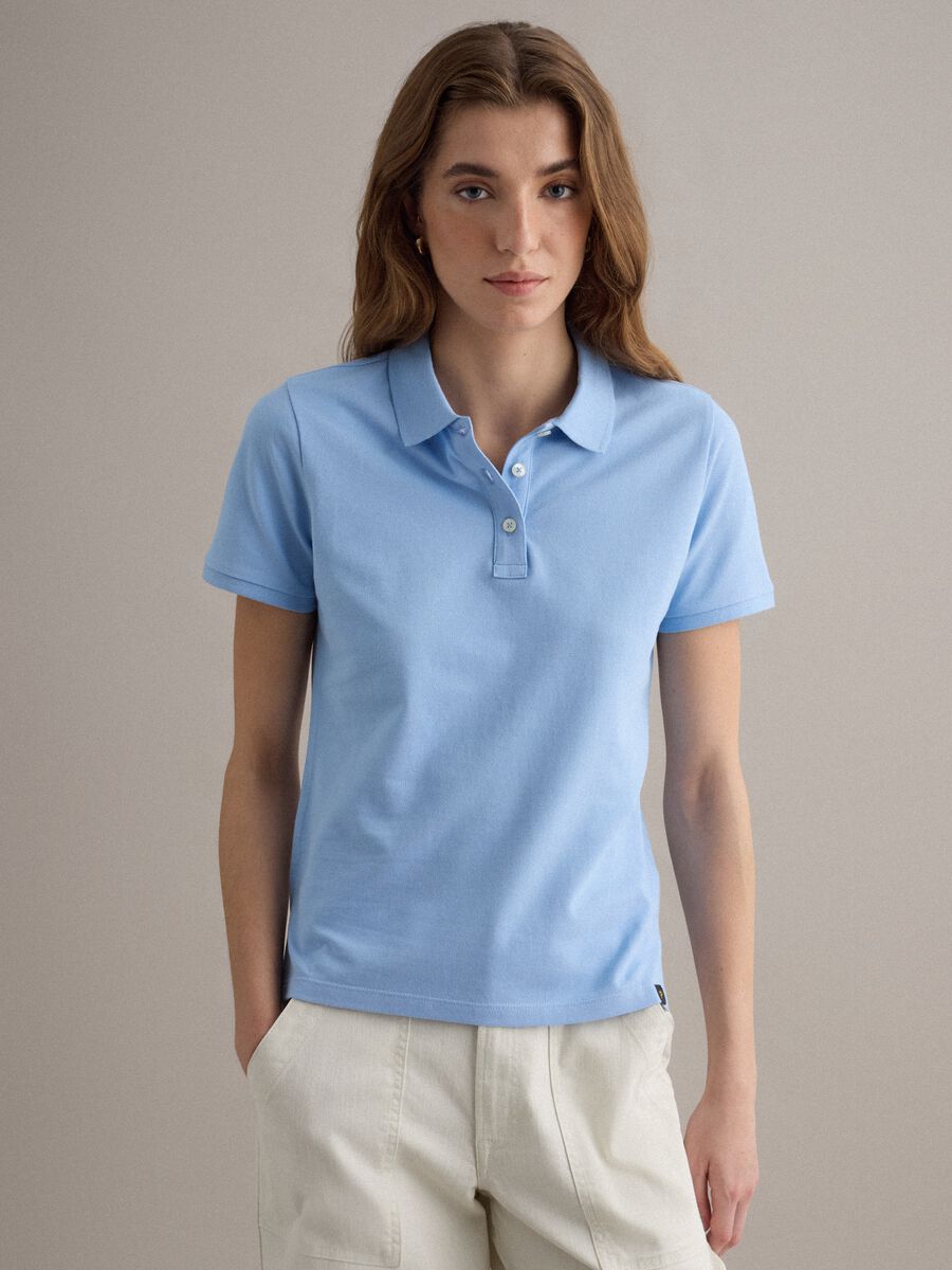 Sky blue short-sleeve pure cotton polo shirt, regular fit_1