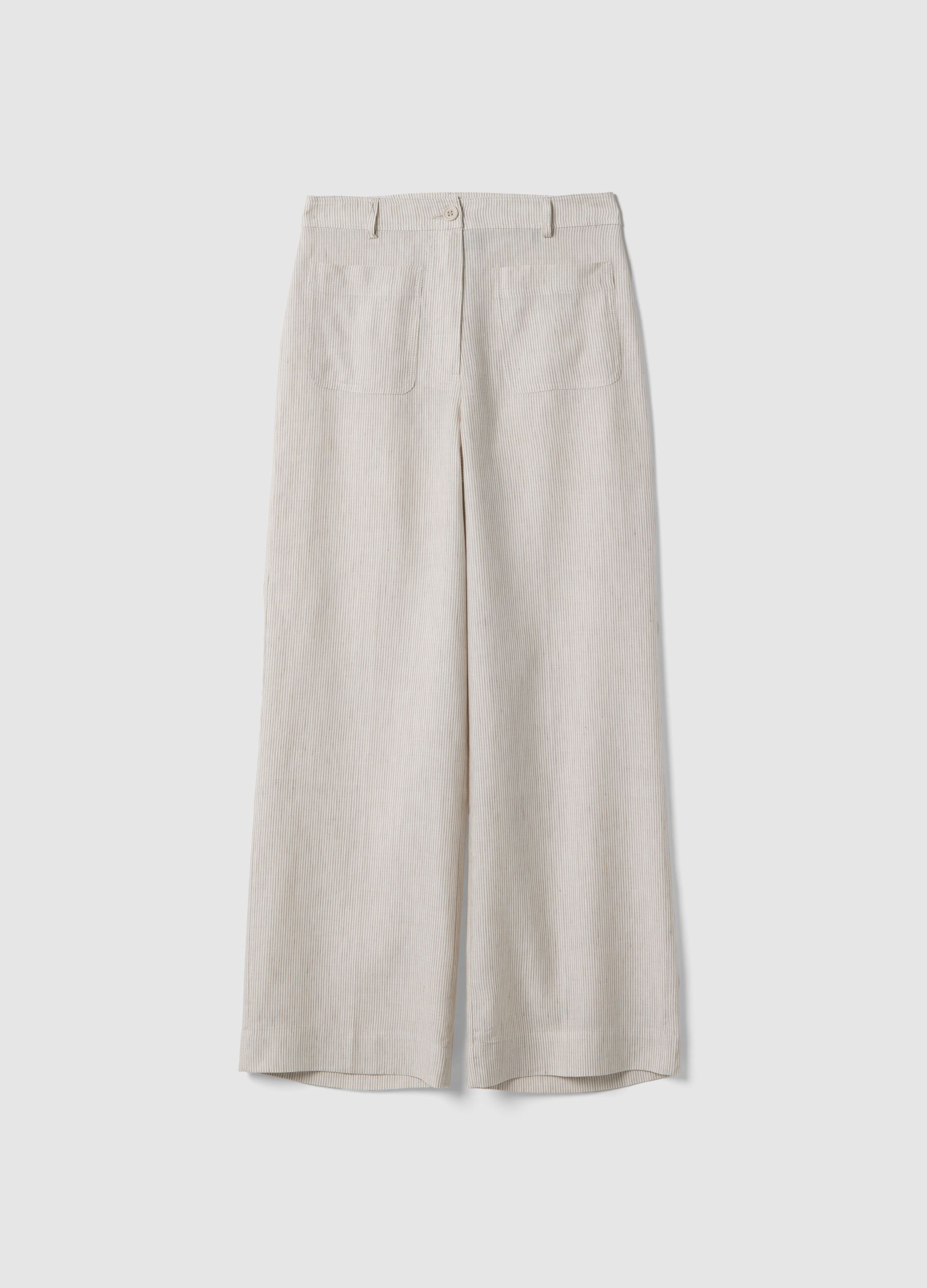 Wide-leg trousers in multicolour striped lyocell linen blend