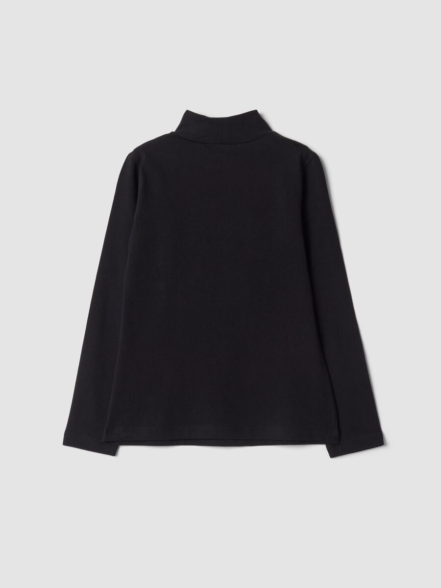 T-shirt nera in cotone elasticizzato con Collo rialzato_5