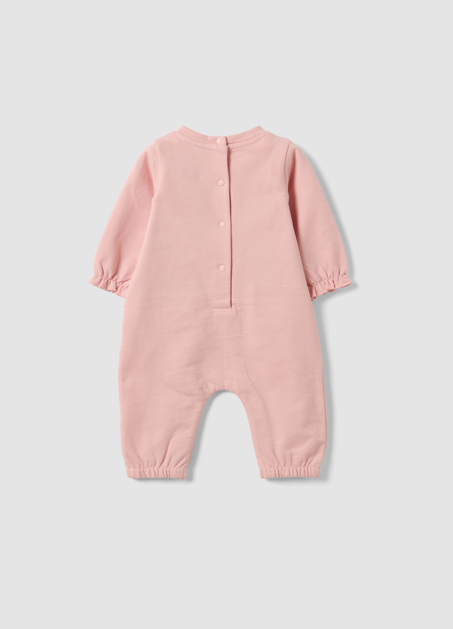 Pink organic cotton baby girl sleepsuit with Stitch print