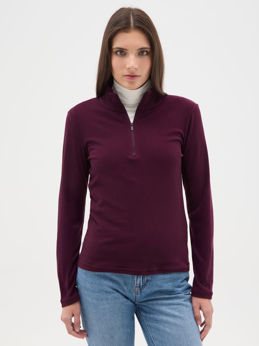 Pile a collo alto rosso con mezza zip regular fit_0