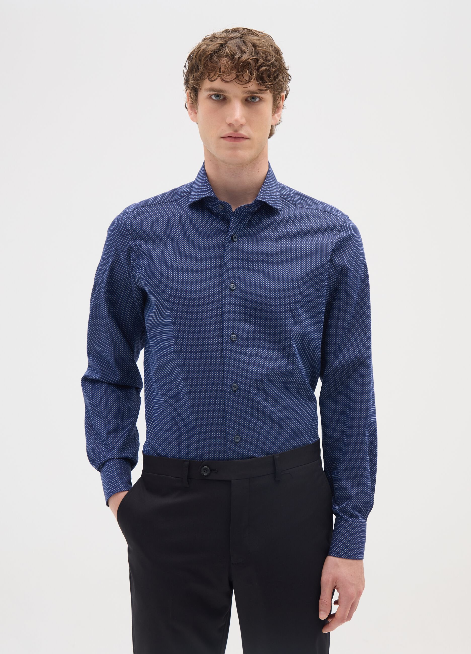 Slim fit blue pure cotton shirt