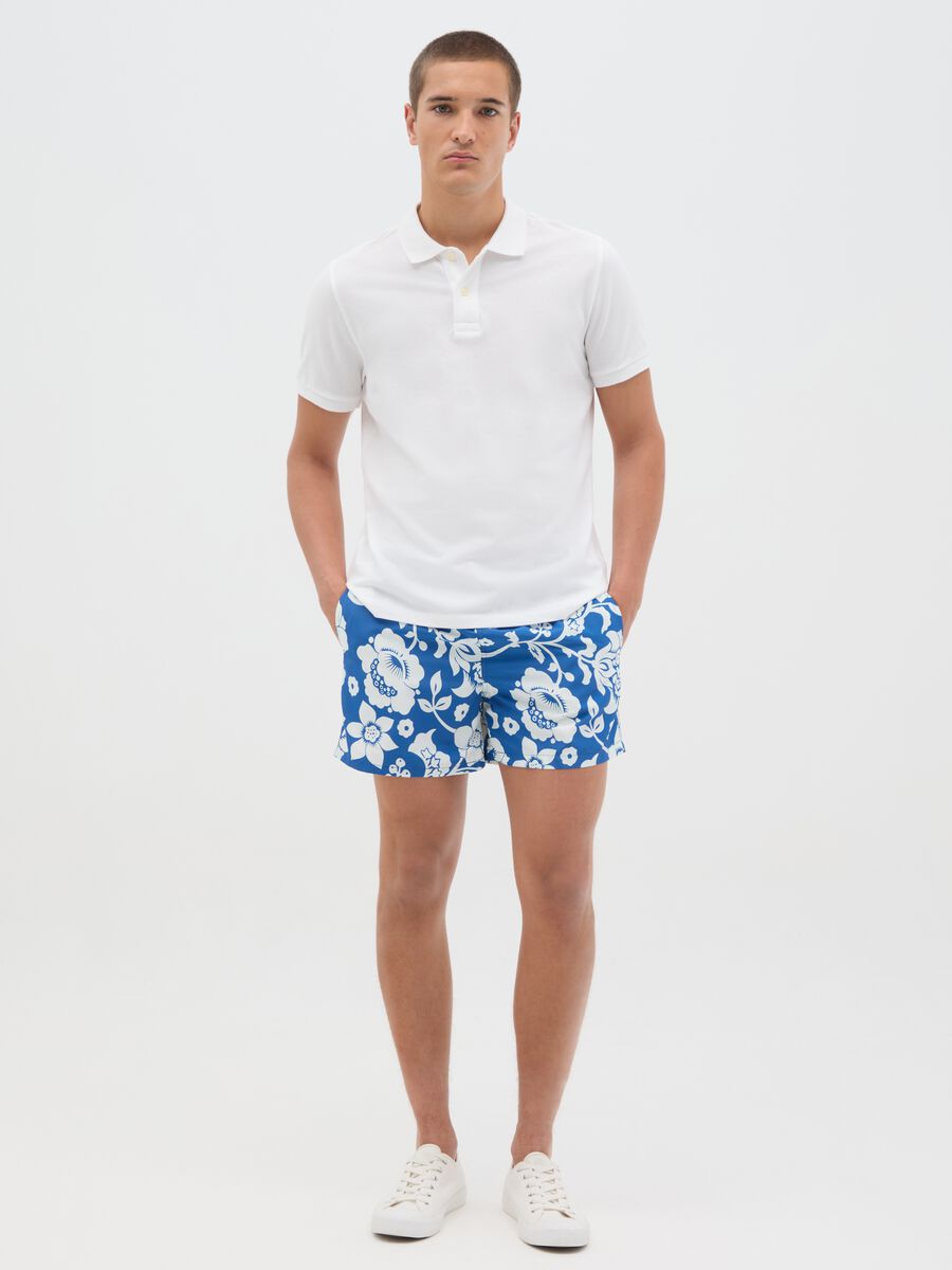 Blue floral print swimming trunks_0