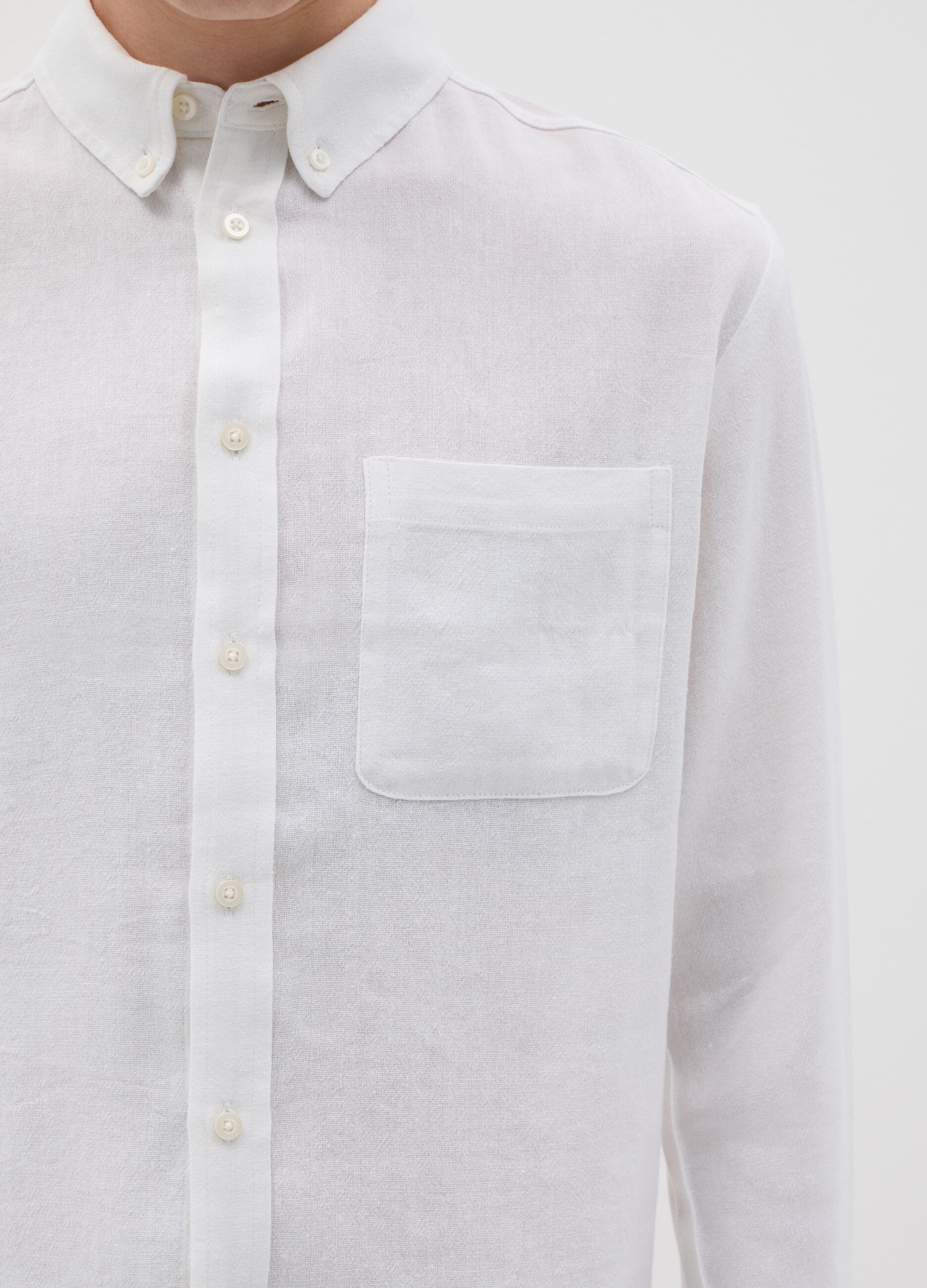Camicia bianca in cotone viscosa e lino
