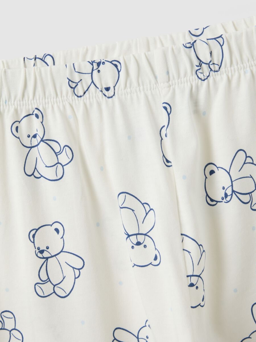 Pigiama in puro cotone bianco da ragazza regular fit con orsetti_3