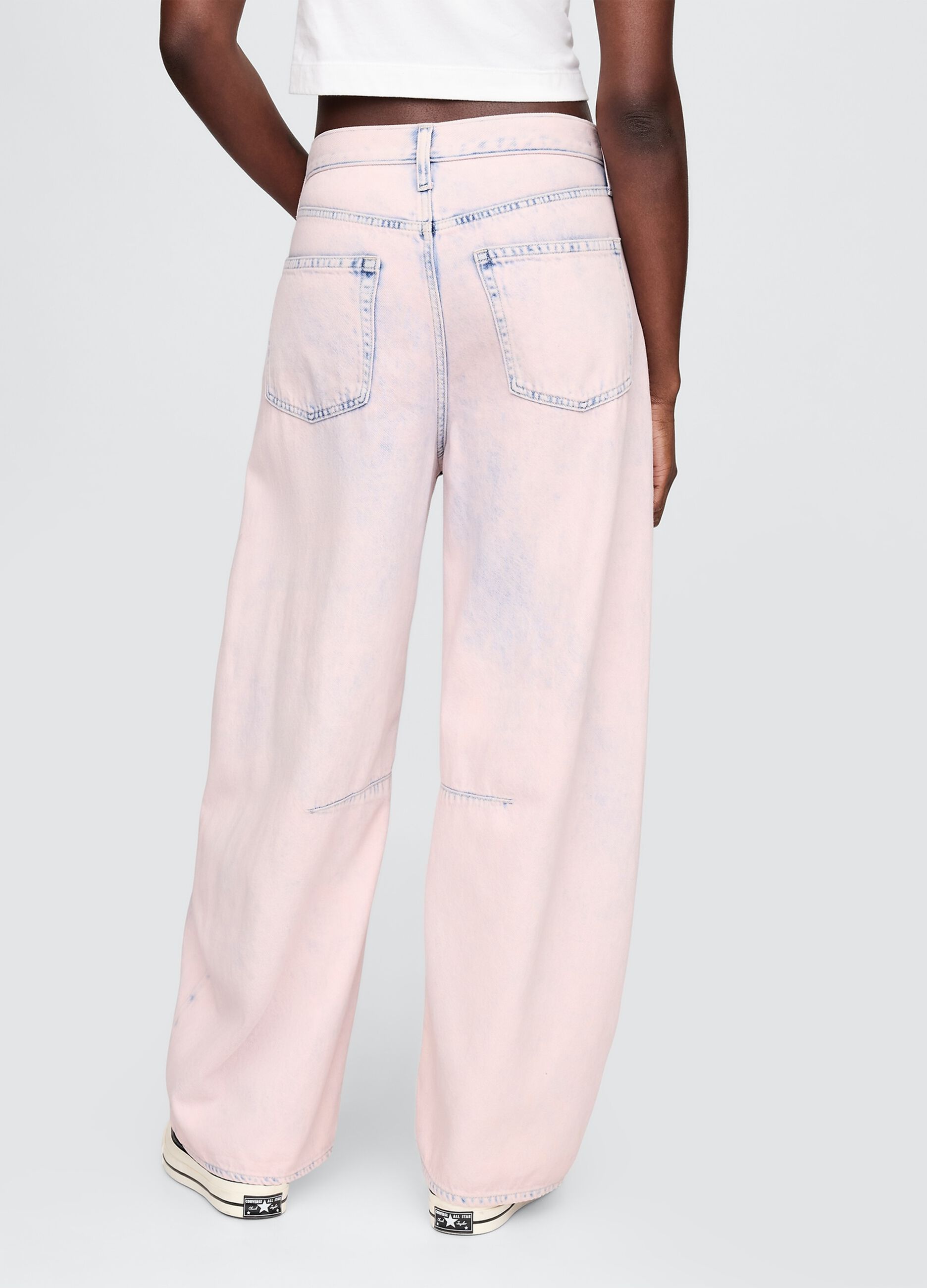 Shaded Pink Wide Trousers with Denim Effect