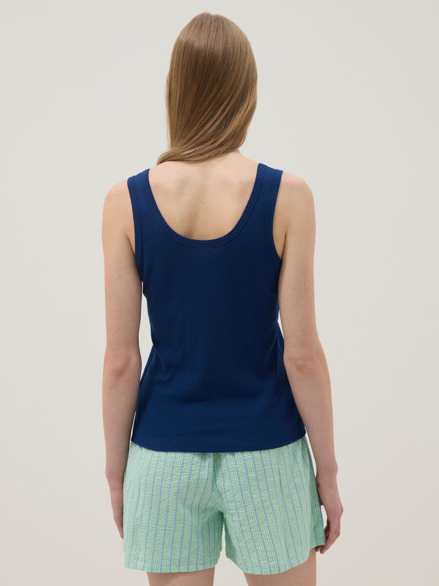 Maglietta in puro cotone blu regular fit con collo serafino_2