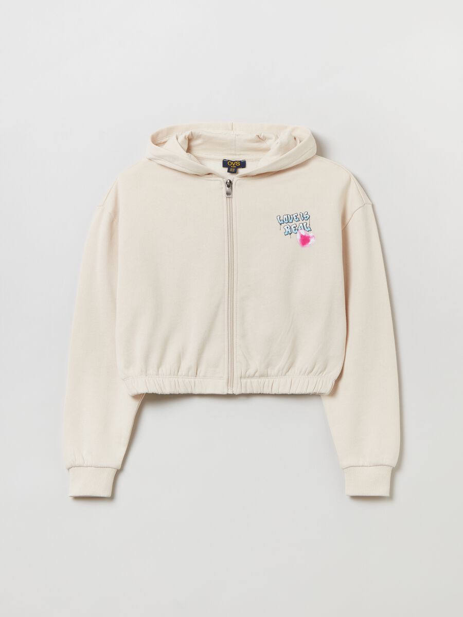 Cropped full-zip sweatshirt with hood and print_3