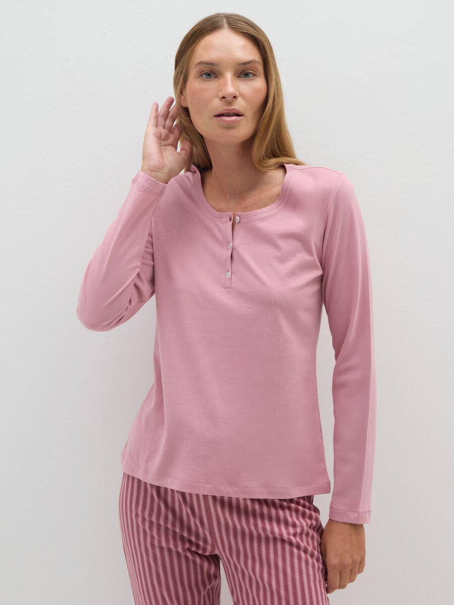 Set pigiama lungo rosa in puro cotone_1