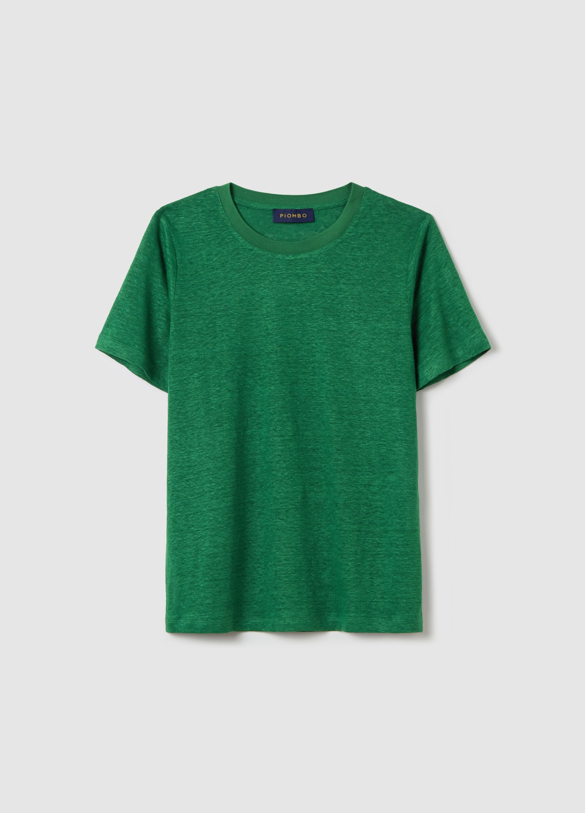 Short-sleeved T-shirt in green linen