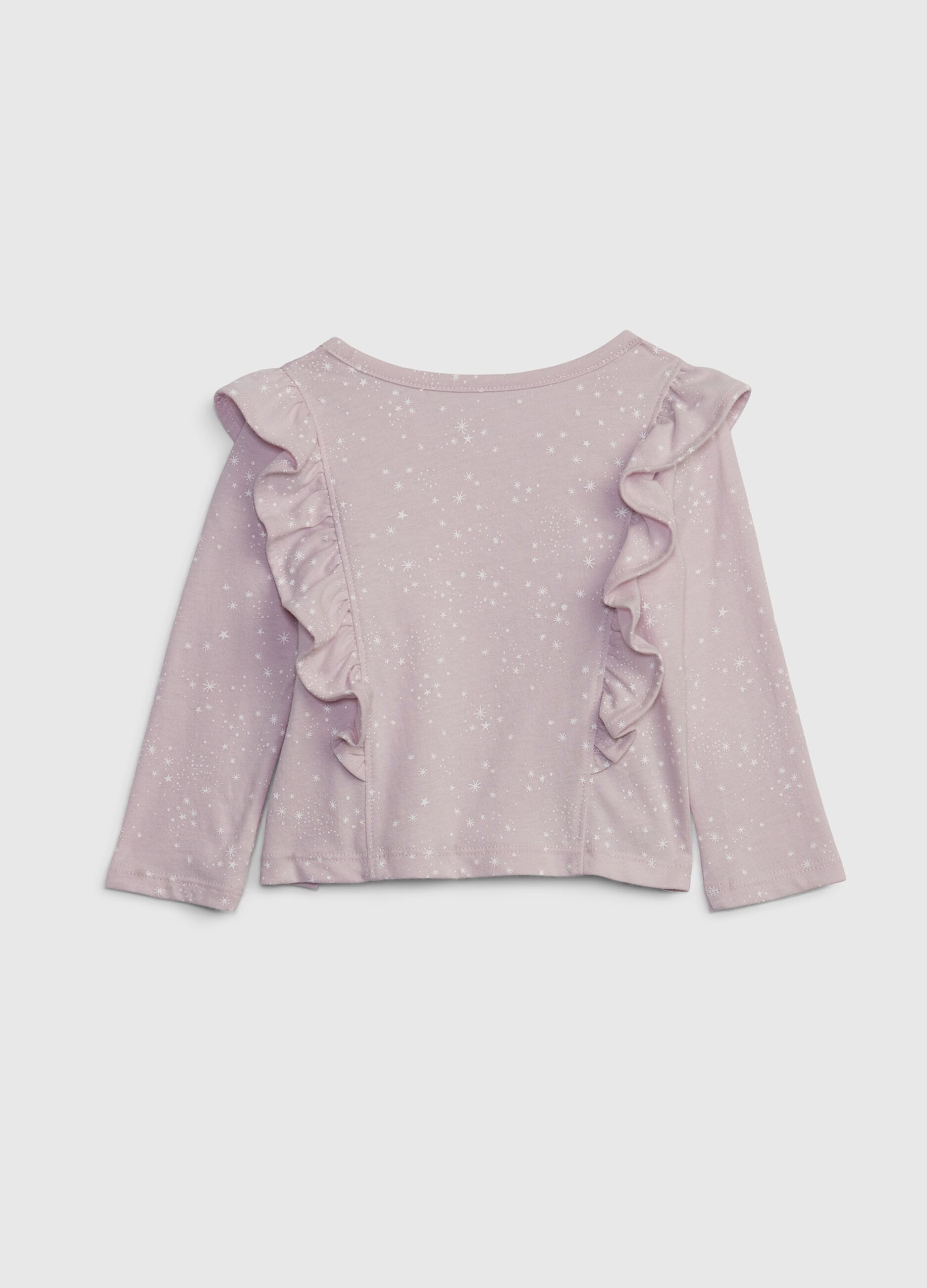T-shirt a maniche lunghe con stampa e volant