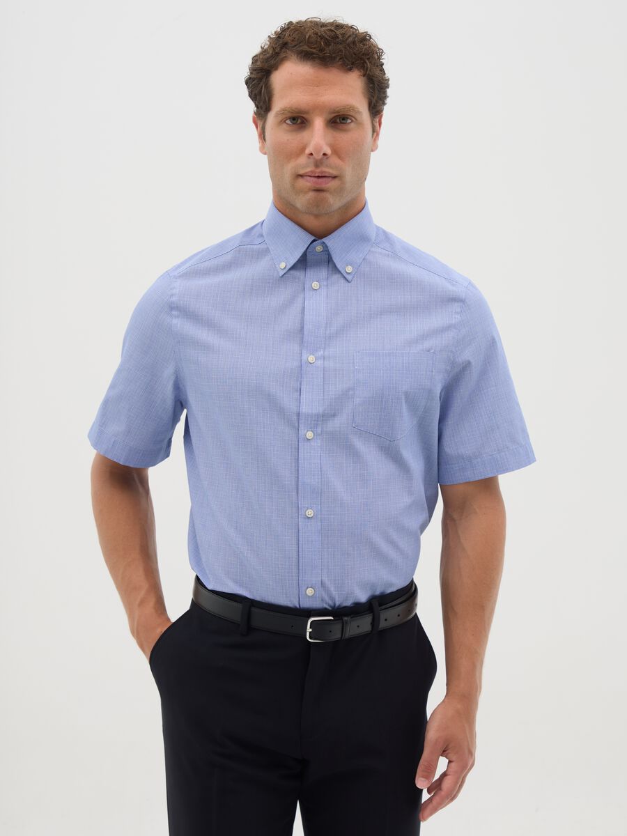 Men's blue cotton blend regular fit shirt_0
