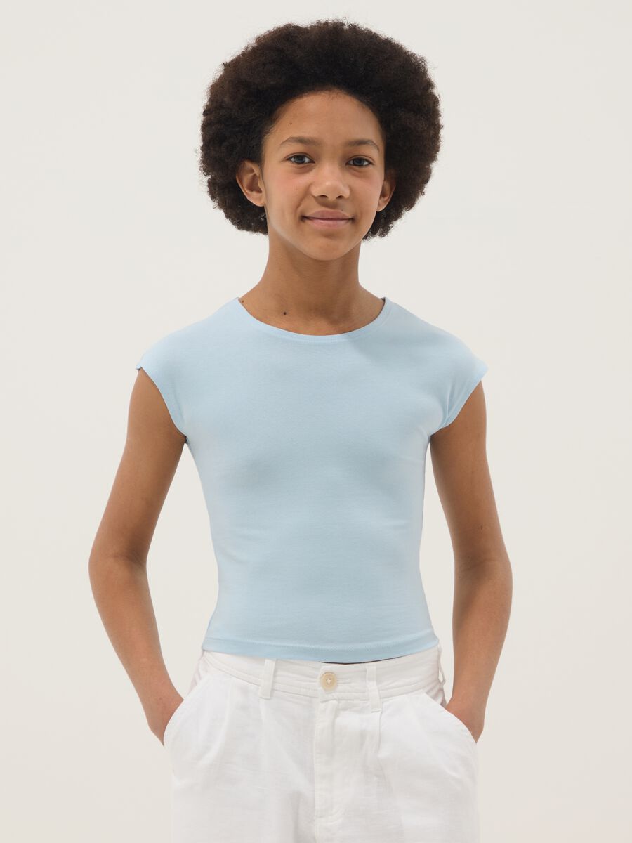 Slim Fit Girl's Blue Stretch Cotton T-shirt_0