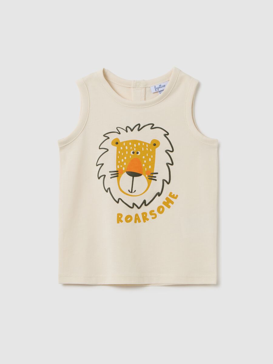 Kid's Beige Pure Cotton Tank Top Regular Fit with Print_0