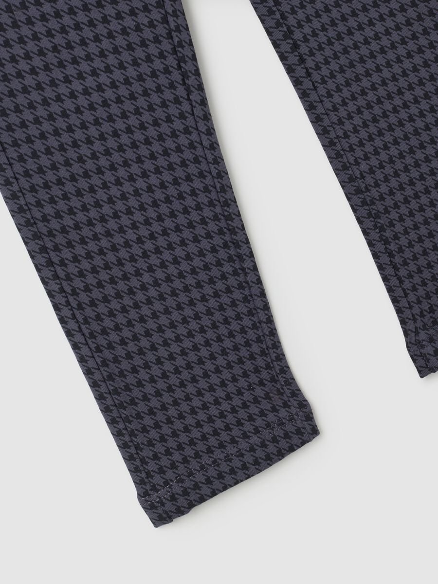 Girl's Blue Cotton Blend Leggings with Houndstooth Pattern_2