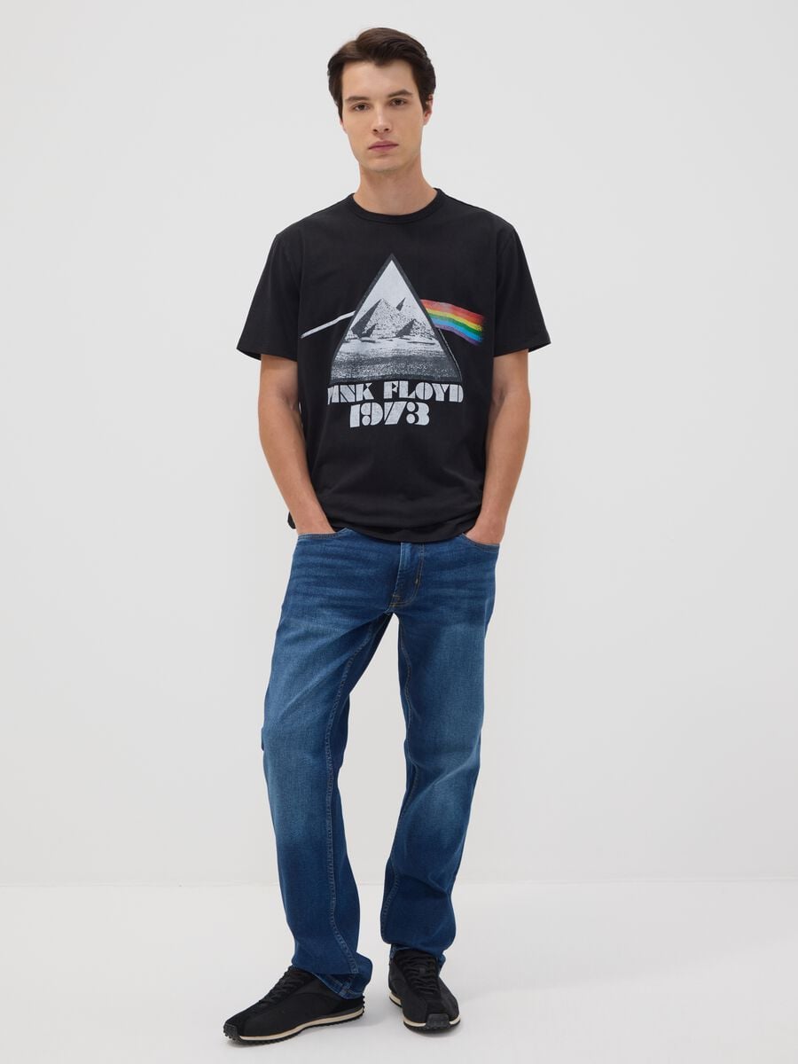 Black pure cotton T-shirt with Pink Floyd print_1