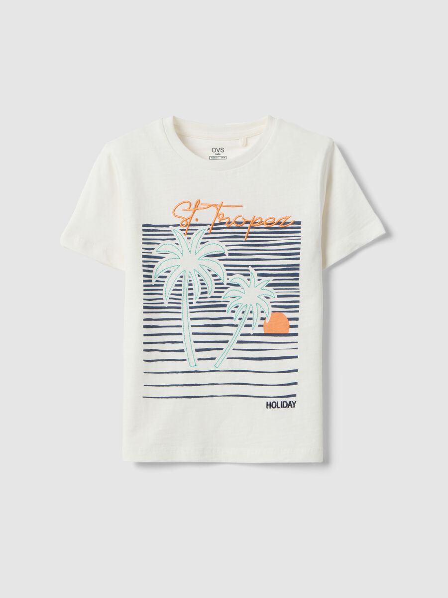 T-shirt in puro cotone bianca da bambino regular fit con stampa_0