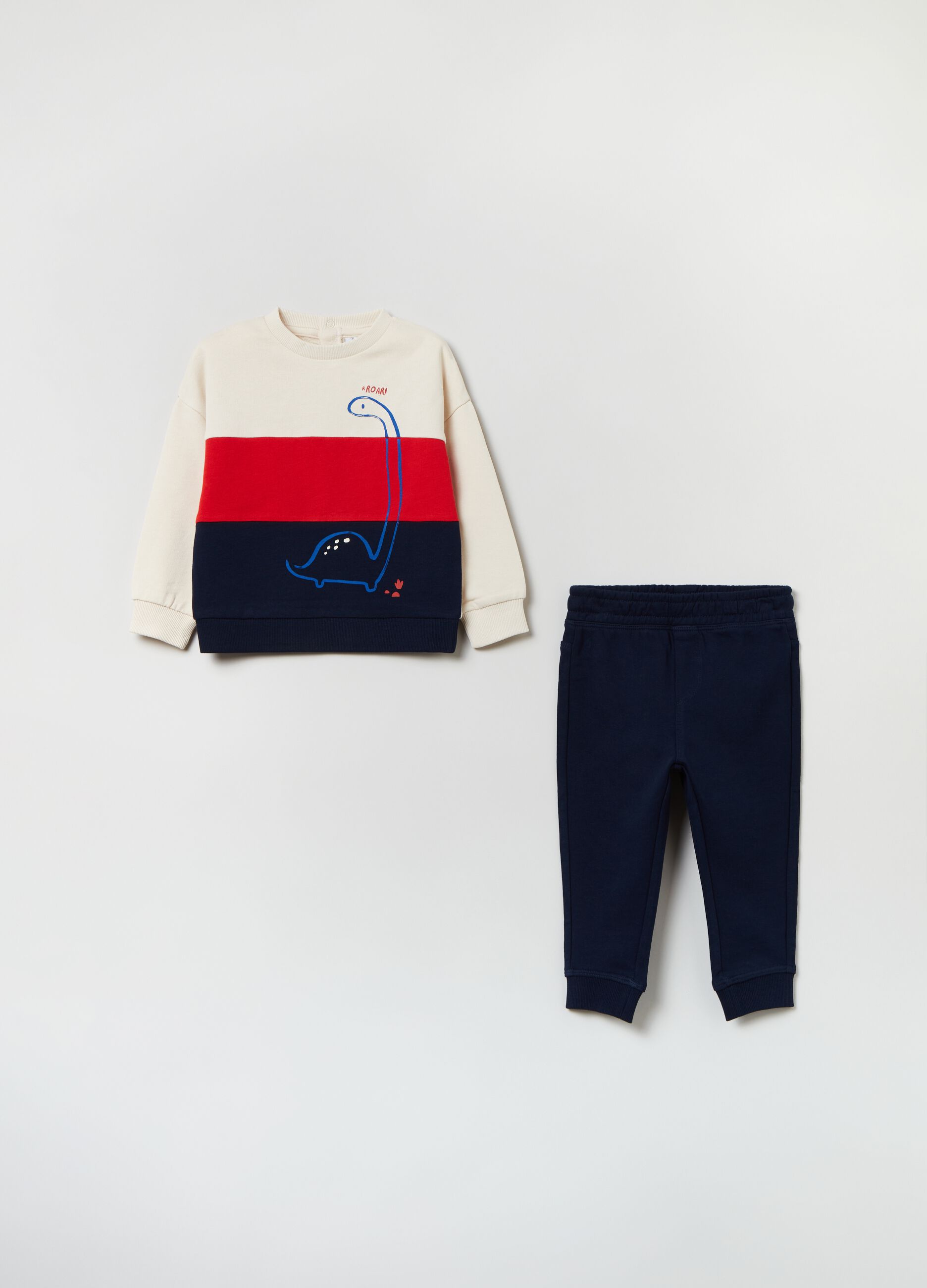 Jogging set color block con stampa dinosauro