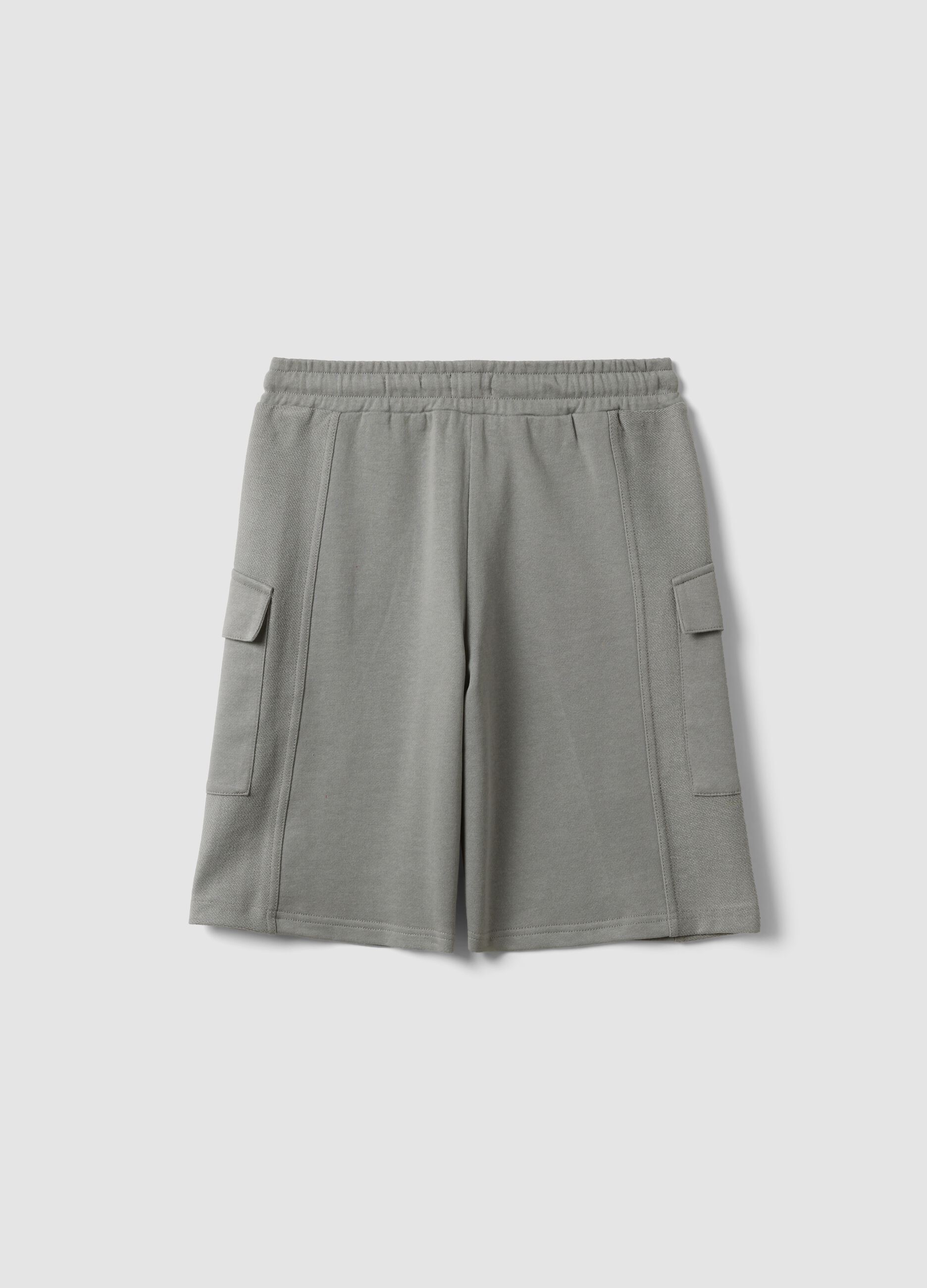 Grey pure cotton cargo bermuda shorts for boys, oversized fit