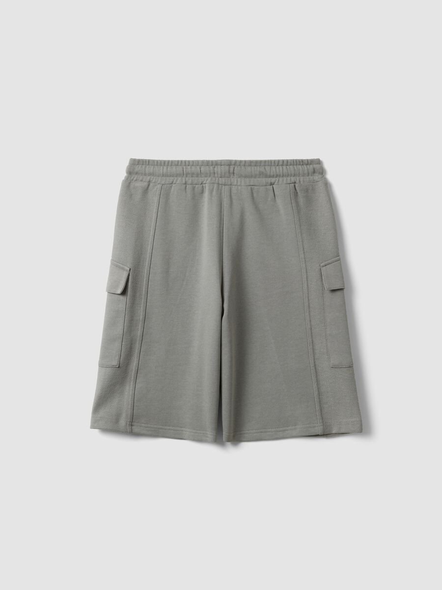 Grey pure cotton cargo bermuda shorts for boys, oversized fit_1