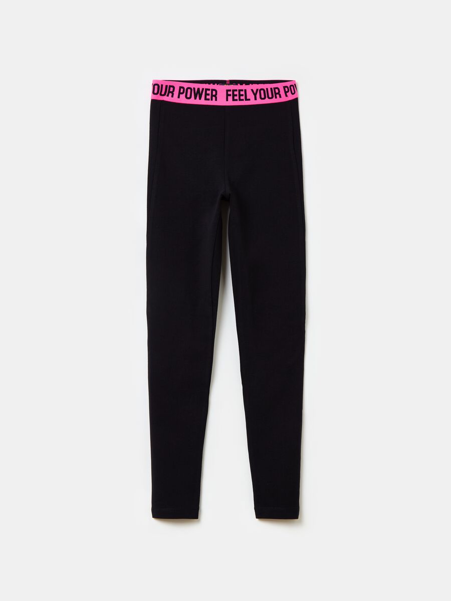 Stretch cotton leggings with lettering_0