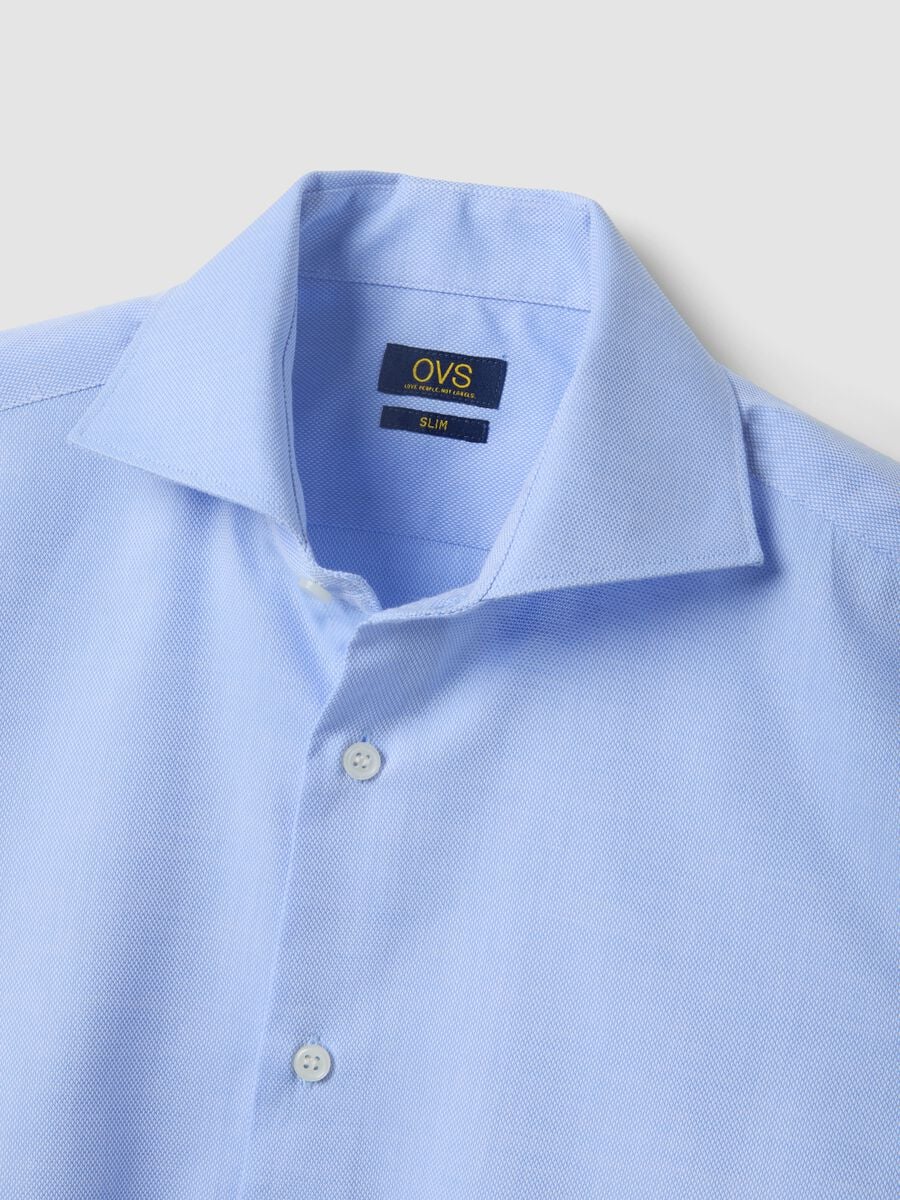 Light blue slim-fit cotton-blend shirt with French collar_5