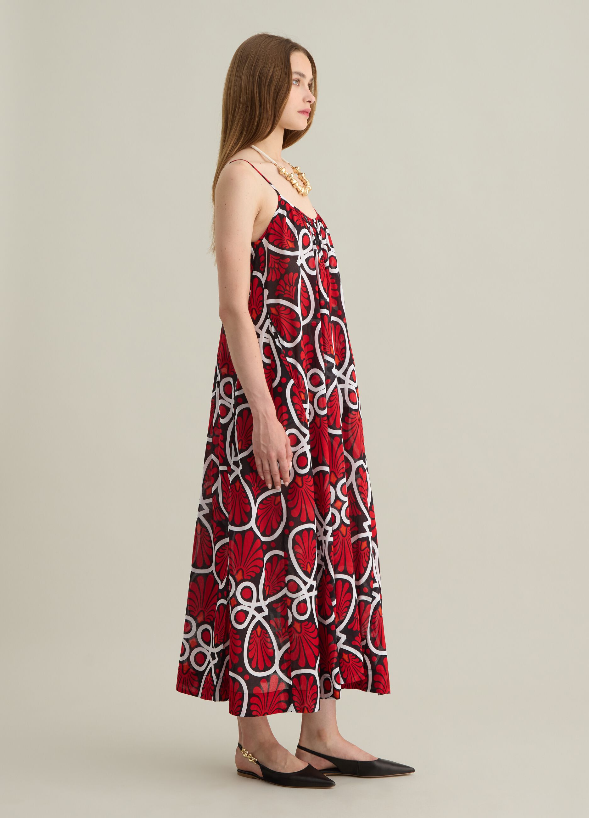 Women's long dress in pure multicolour cotton, regular fit