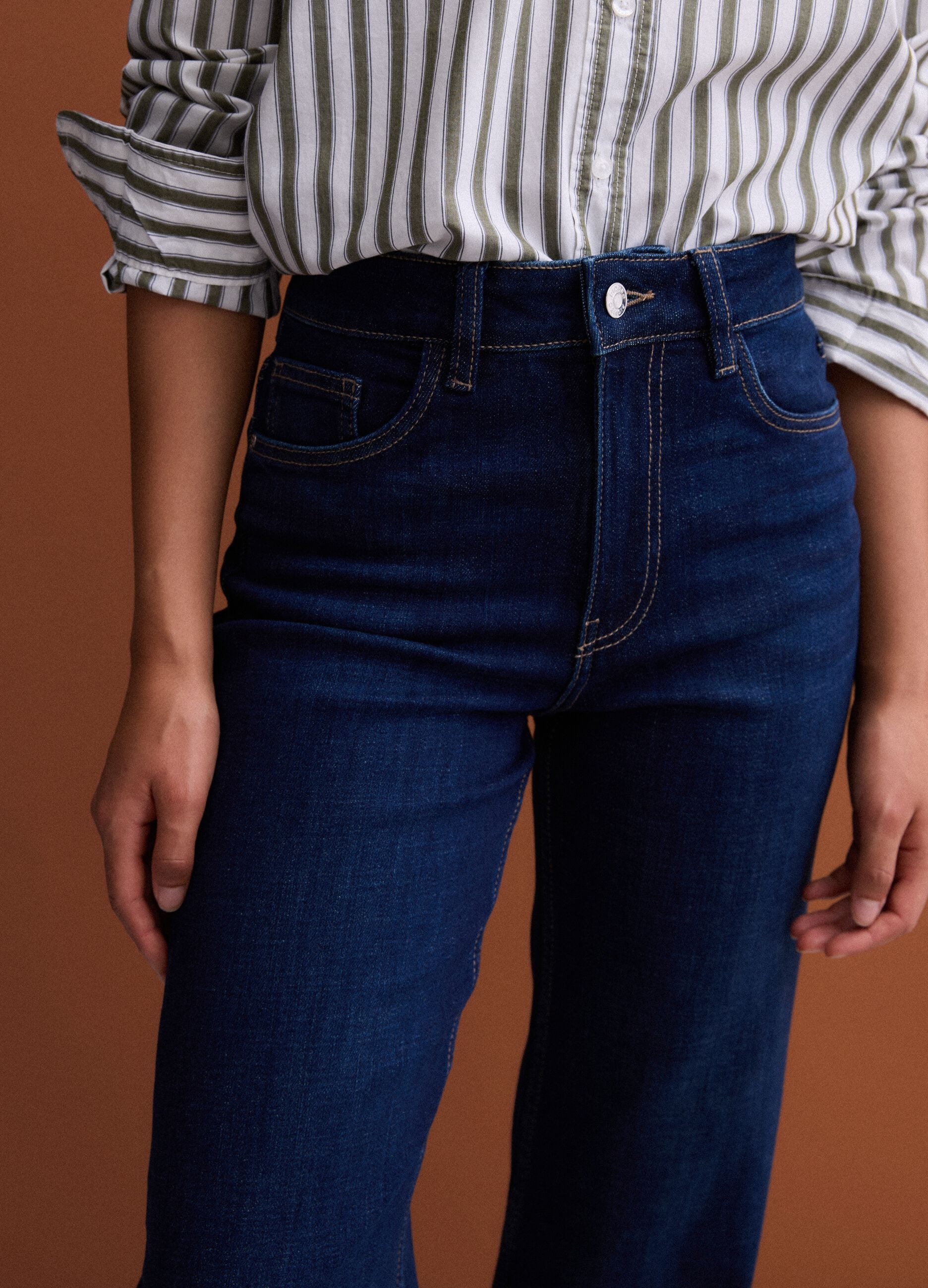 Blue stretch cotton wide-leg jeans