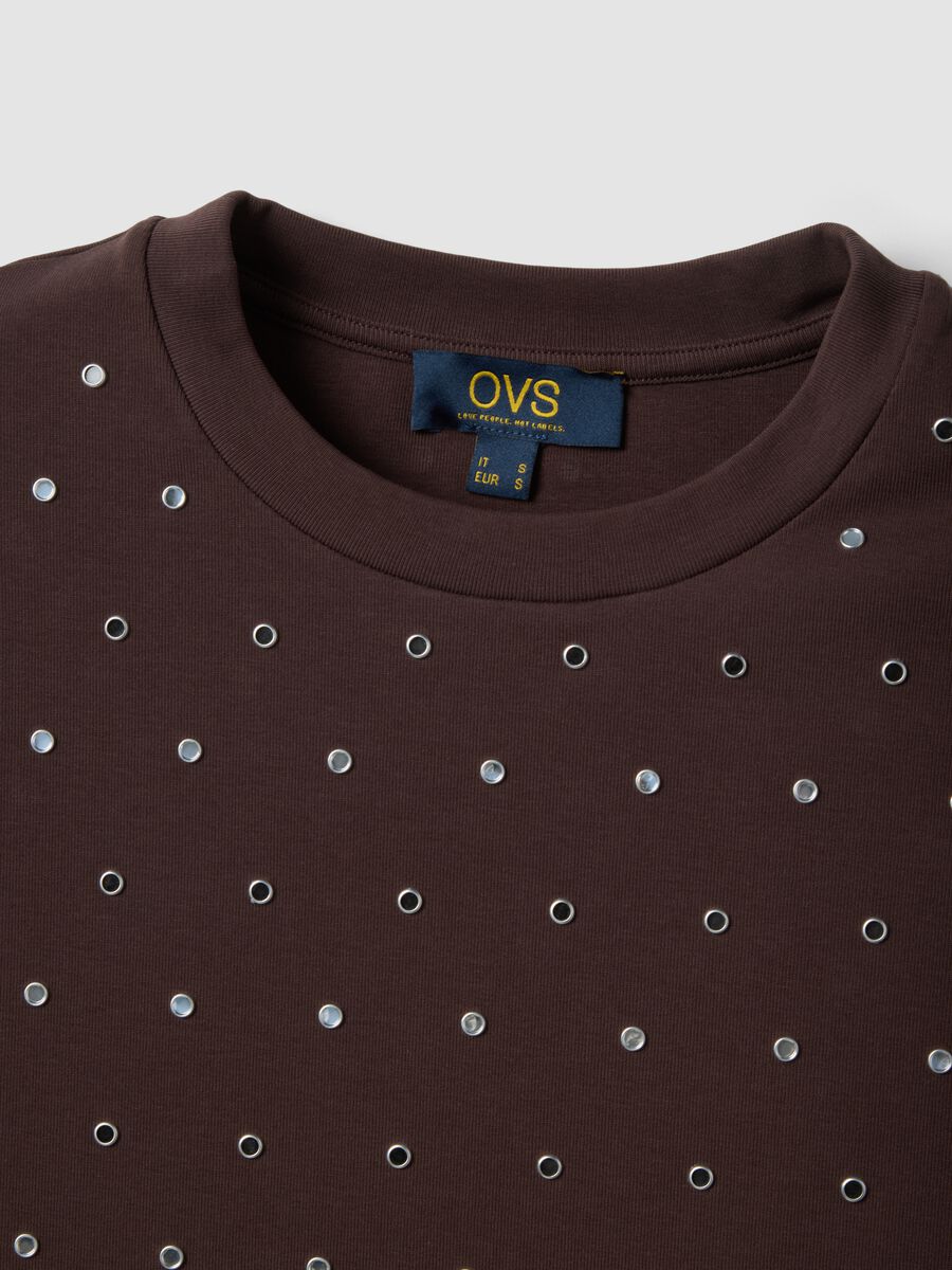 Brown stretch cotton T-shirt with studs, regular fit_5