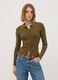 Cardigan fitted verde a coste in misto viscosa con colletto polo_0