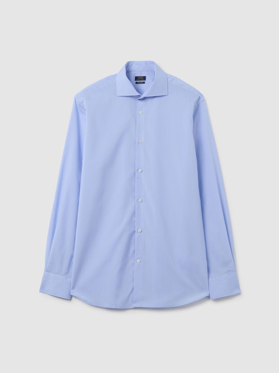 Blue slim shirt with French collar and buttons_0
