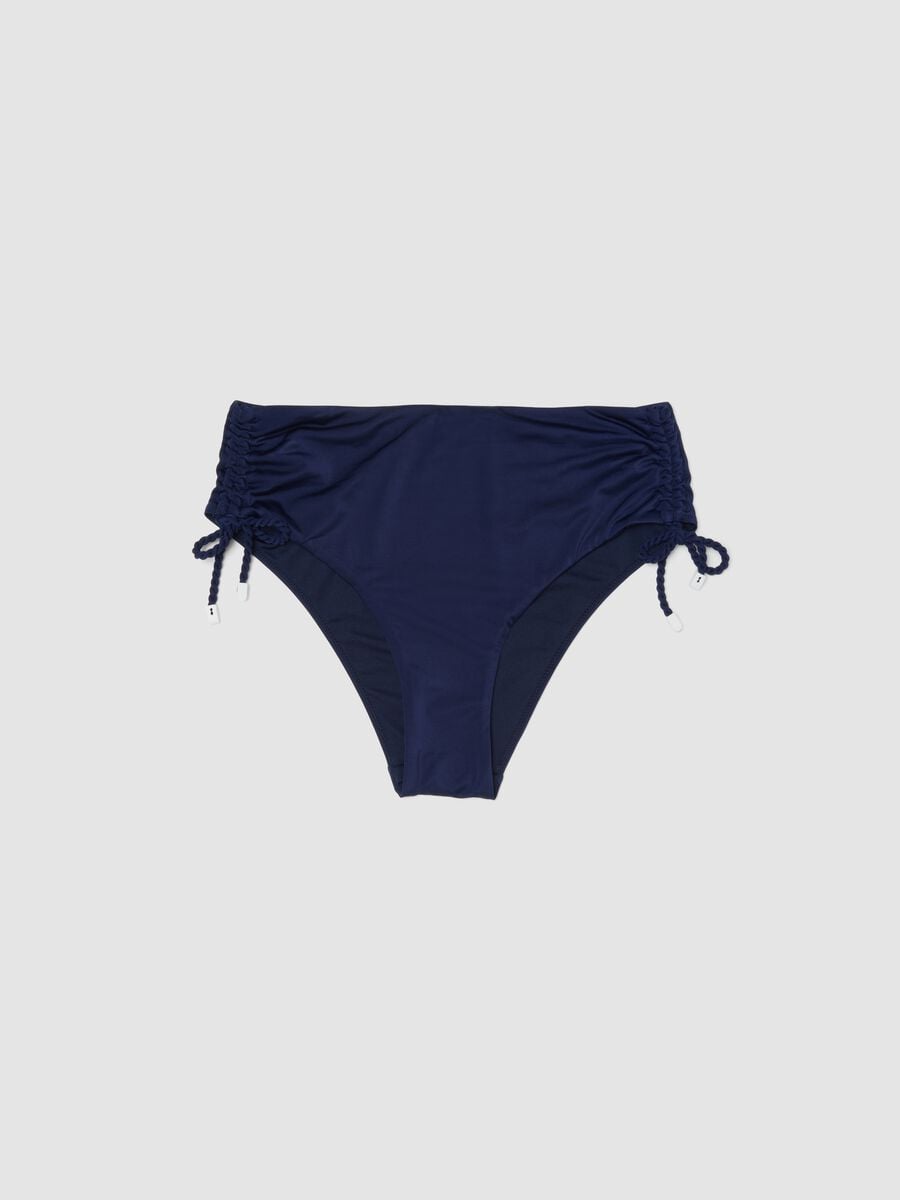 Slip bikini blu in tessuto elasticizzato con laccetti laterali_4