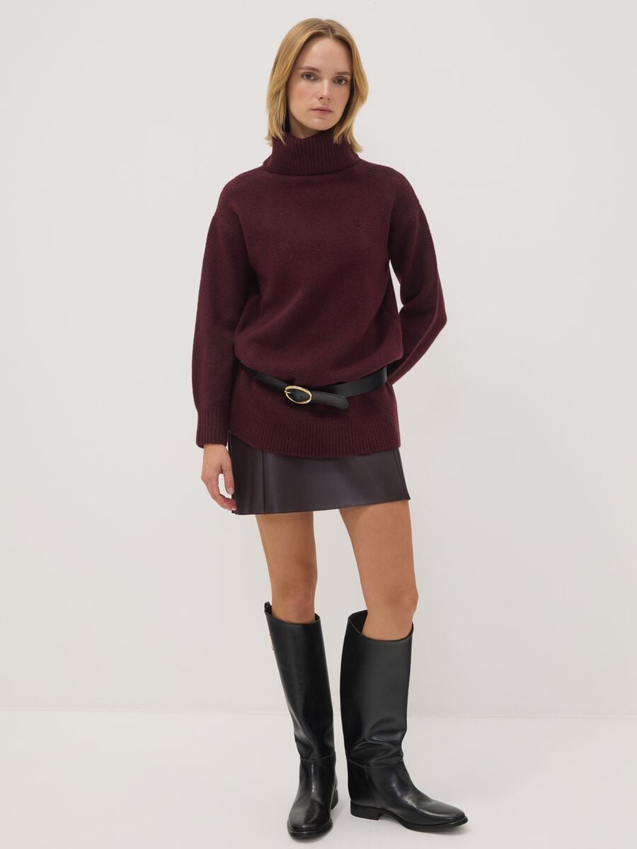 Abito viola in lana elasticizzato con dolcevita_0