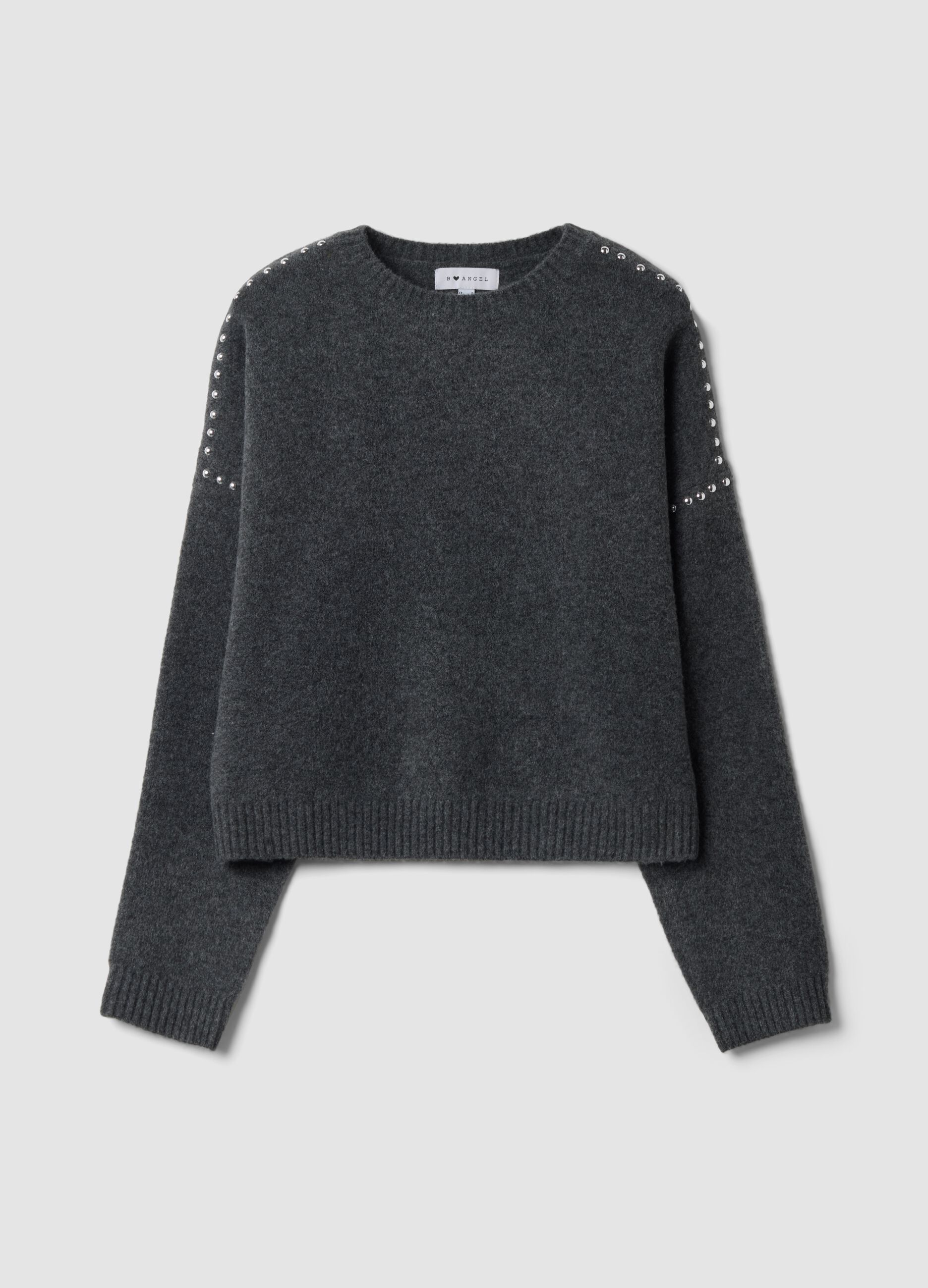 Grey stretch wool jumper with studded detailing