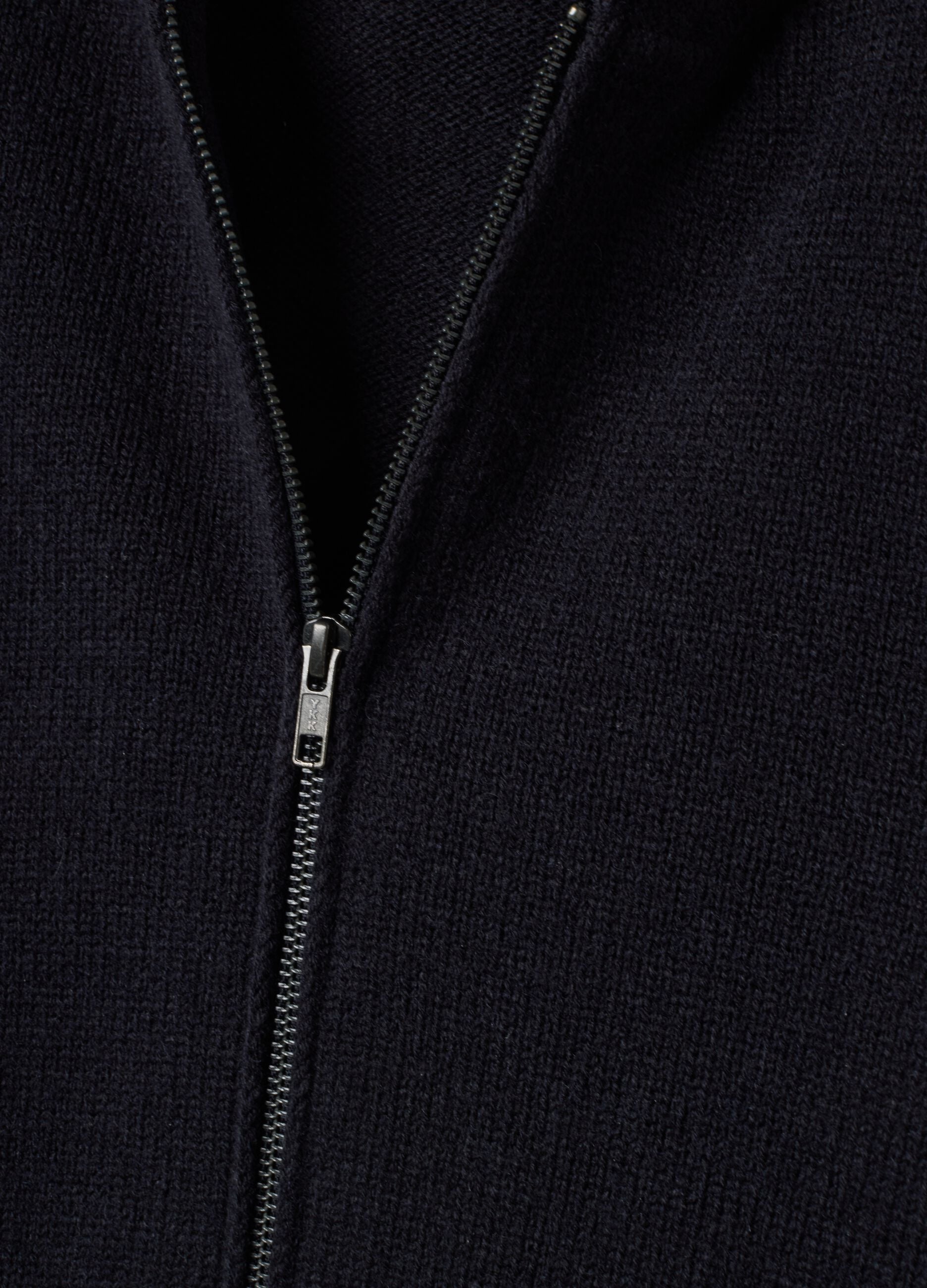 Navy blue hoodie with wool-blend collar and oversized hood