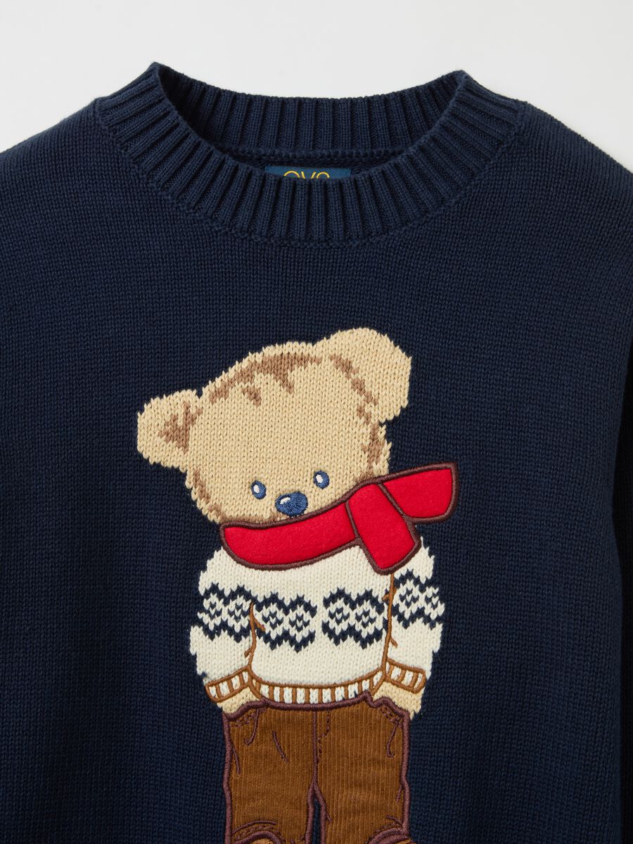 Cotton pullover with jacquard teddy bear design_2