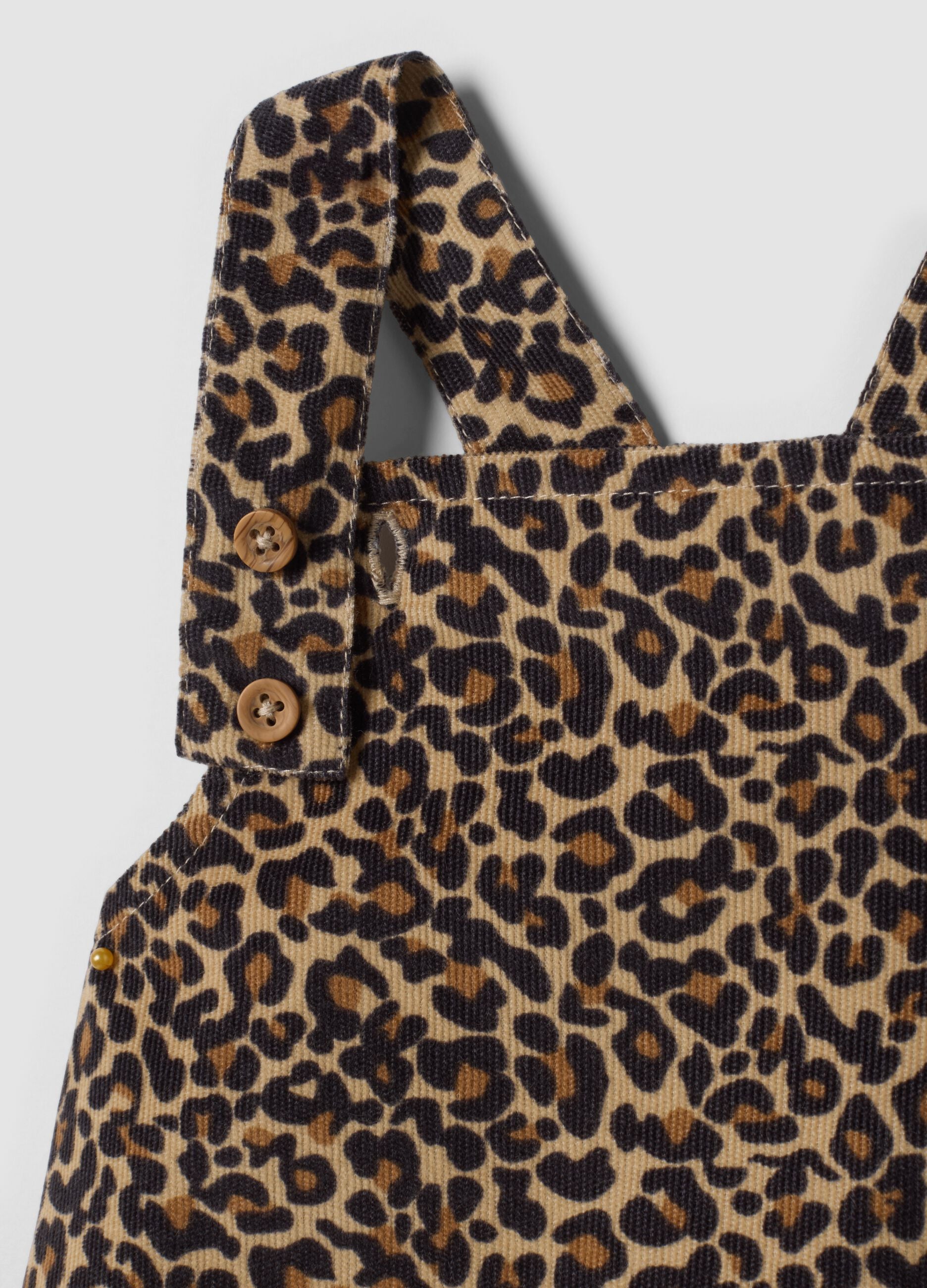 Brown pure cotton dress with animal print, oversized fit