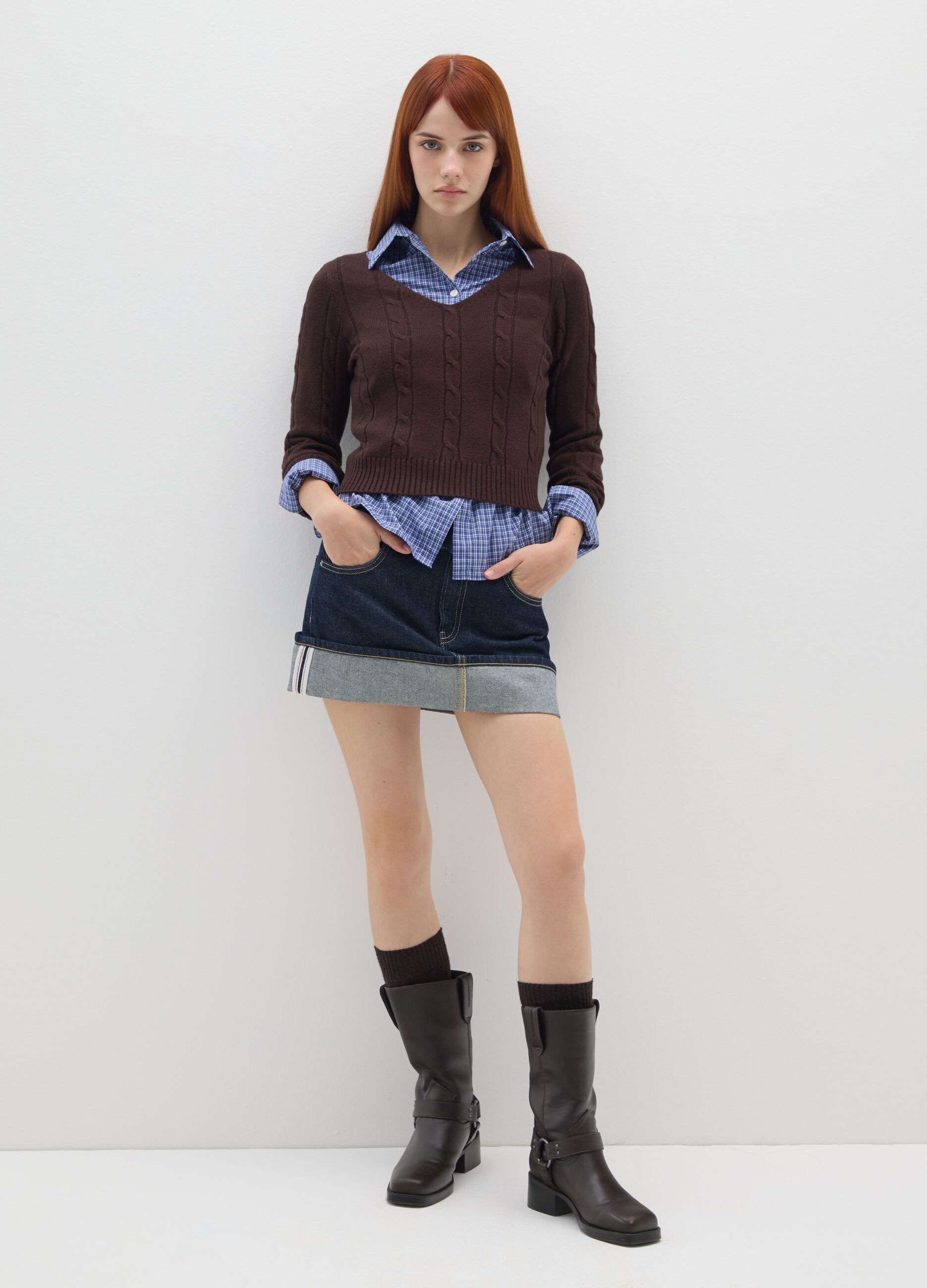Maglione in misto cotone marrone regular fit