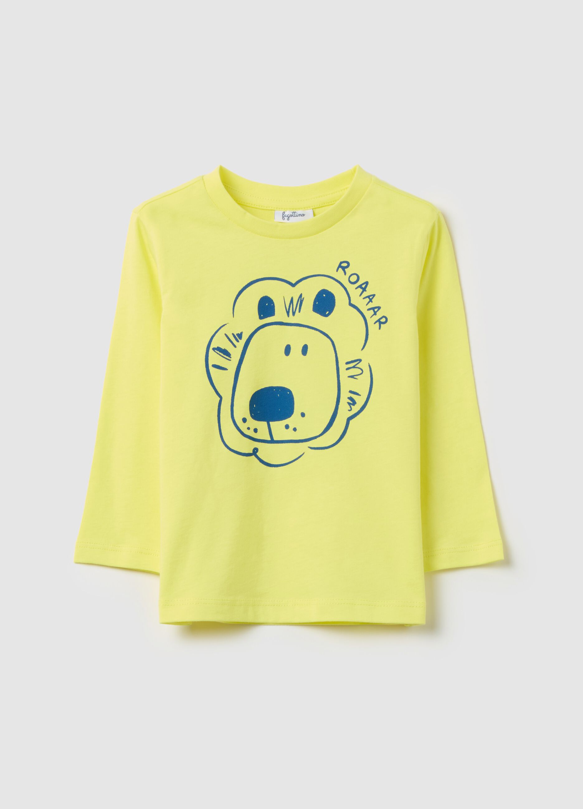 T-shirt maniche lunghe in cotone stampa leone